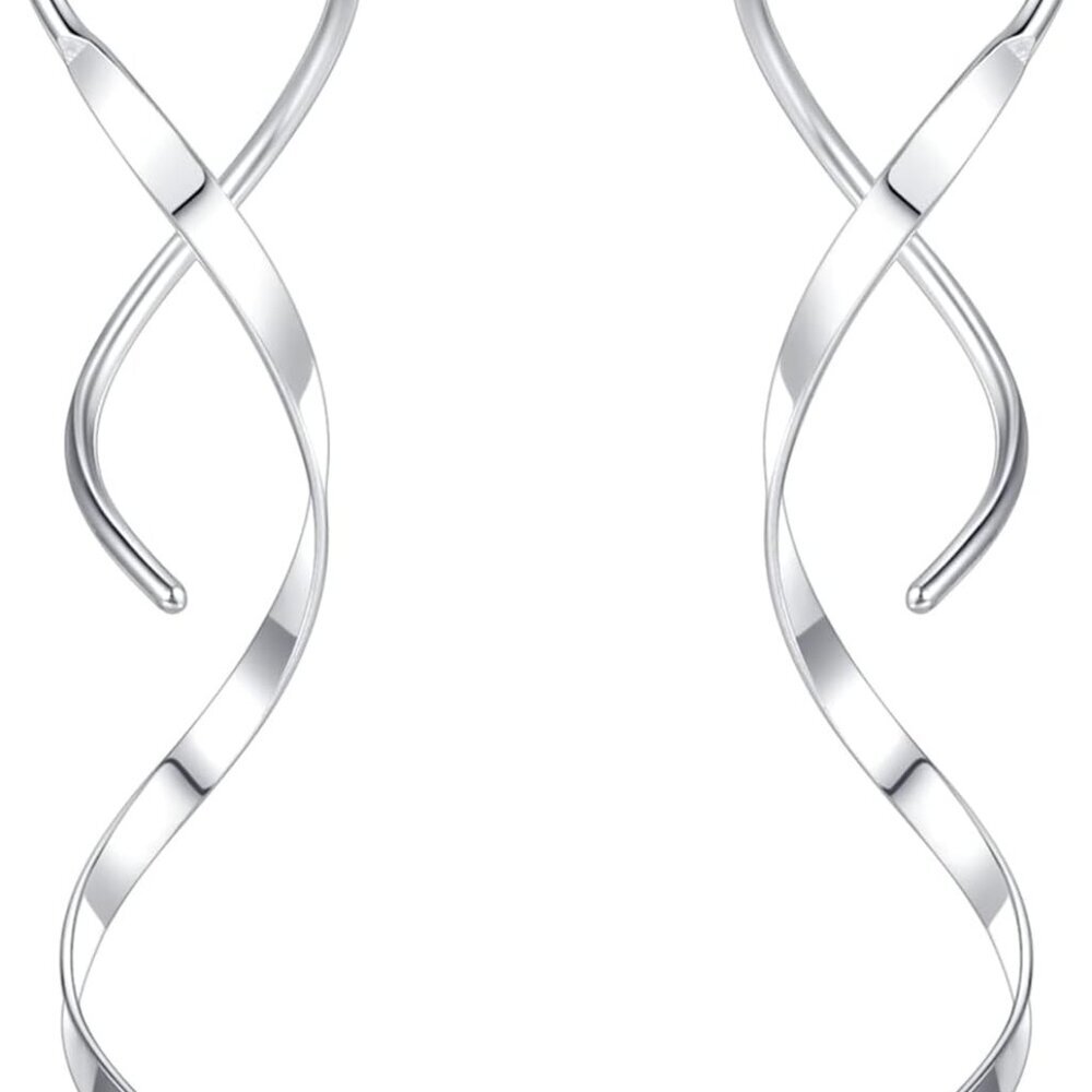 Spiral Threader Earrings, 18G Hypoallergenic 316L Stainless Steel Drop Dangle Ha